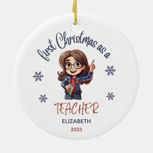 School 1e Kerstmis Leraar Schattigee Gift Naam Keramisch Ornament (Achterkant)
