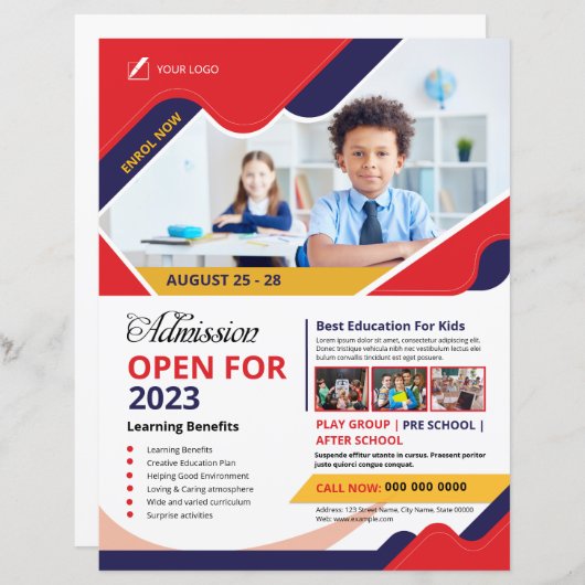 School Admission Flyer-Sjabloon (Voorkant / Achterkant)