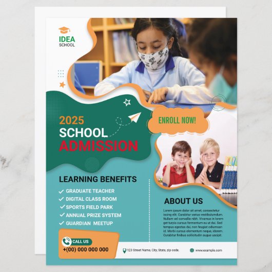 School Admission Flyer-Sjabloon (Voorkant / Achterkant)