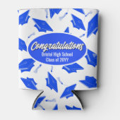 School Afstudeercadeau Blauwe en Witte Mutsen  Blikjeskoeler (Voorkant)
