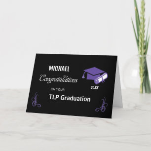 School Afstuderen Gefeliciteerd Zwart en Paarse Kaart