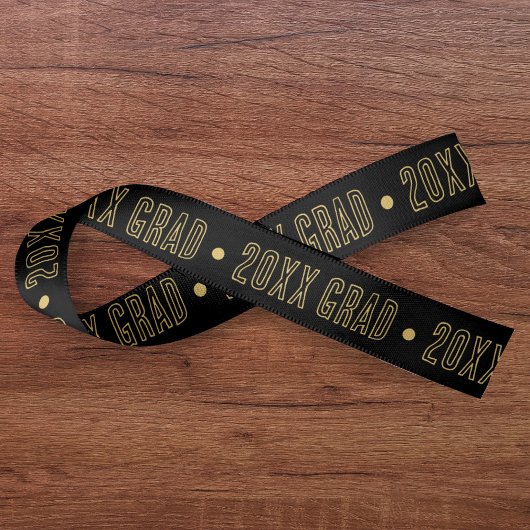 School Afstuderen Jaar Patroon Zwart & Goud Satijnen Lint
