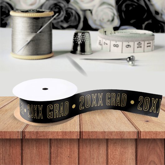 School Afstuderen Jaar Patroon Zwart & Goud Satijnen Lint