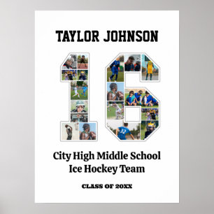 School Afstuderen Speler Nummer 16 Fotocollage Poster