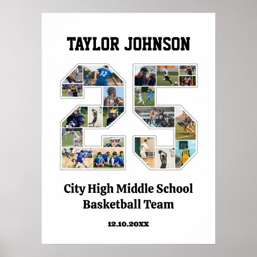 School Afstuderen Speler Nummer 25 Fotocollage Poster (Voorkant)