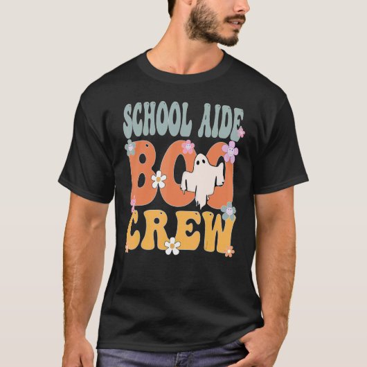 School Aide Boo Crew Ghost Retro Groovy Halloween T-shirt (Voorkant)