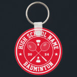 School Badminton Club Persoonlijke sport Sleutelhanger<br><div class="desc">Persoonlijke sportgeschenken en koopwaar voor schoolsportploeg. Alle teksten zijn bewerkbaar voor uw gelegenheid. De achtergrondkleur is editable gebruikend het ontwerphulpmiddel. Perfect souvenir voor schooltrainers en afgestudeerde senioren,  die ook fantastische atleten zijn.</div>