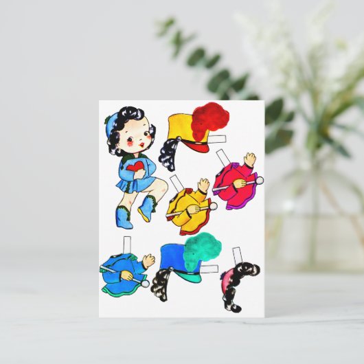  School Band Meisje Papier Doll Uitgesneden Briefkaart (Staand voorkant)