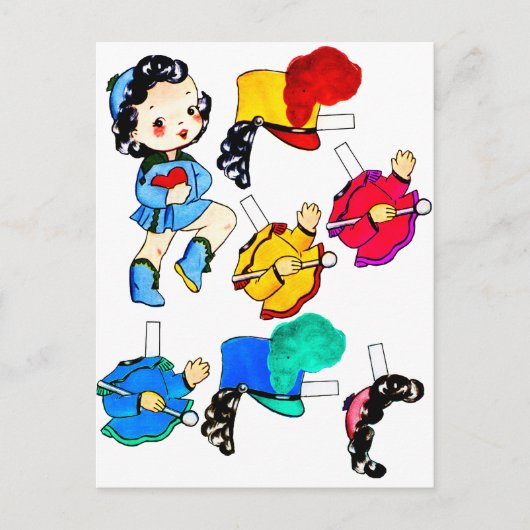 School Band Meisje Papier Doll Uitgesneden Briefkaart (Voorkant)