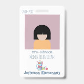 School Bibliothecaris Verticale Witte Foto ID Badg Badge (Voorzijde)