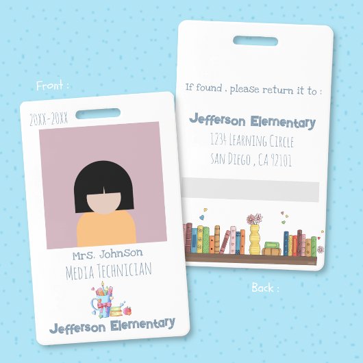 School Bibliothecaris Verticale Witte Foto ID Badg Badge