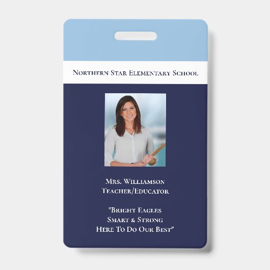 School Blauw Personeel Personeelsfoto Id Docent Badge (Voorzijde)