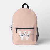 School Blush Roze Script Typografie Monogram Bedrukte Rugzak (Voorkant)