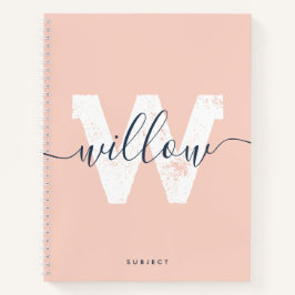 School Blush Roze Script Typografie Monogram Notitieboek