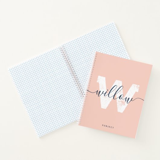 School Blush Roze Script Typografie Monogram Notitieboek (Binnen)