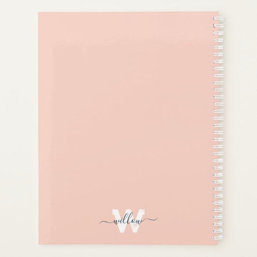 School Blush Roze Script Typografie Monogram Planner (Achterkant)