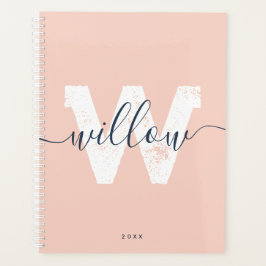 School Blush Roze Script Typografie Monogram Planner
