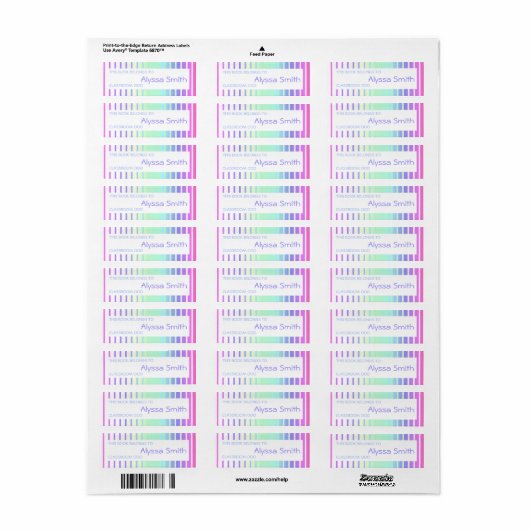 School Book Name Classroom Labels Rainbow Stripes (Full Sheet)