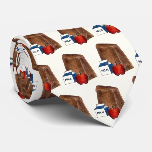 School Brown Bag Lunch Milk Carton Apple Teacher Stropdas (Opgerold)