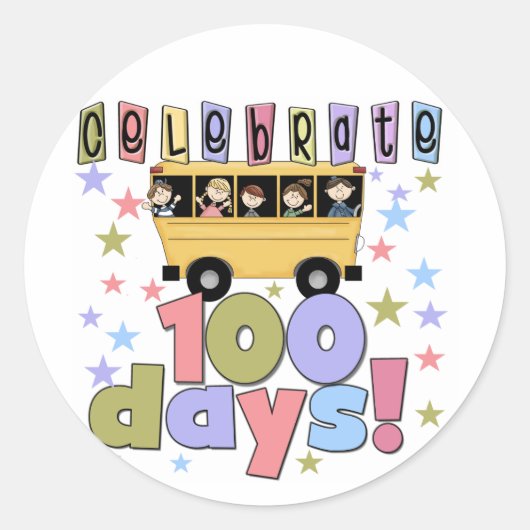 School Bus 100 dagen T-shirts en cadeautjes Ronde Sticker (Voorkant)