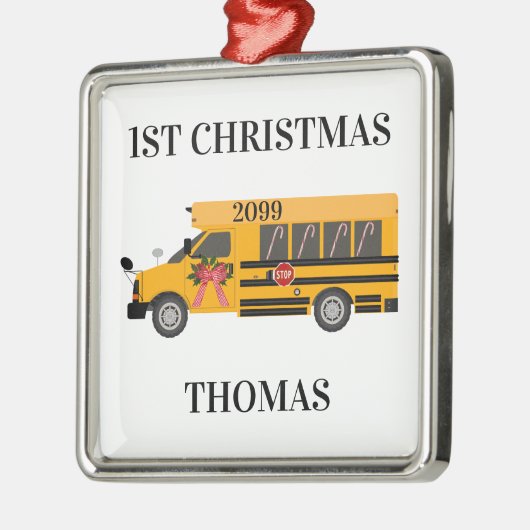 School Bus 1e kerstkerst Metalen Ornament (Links)