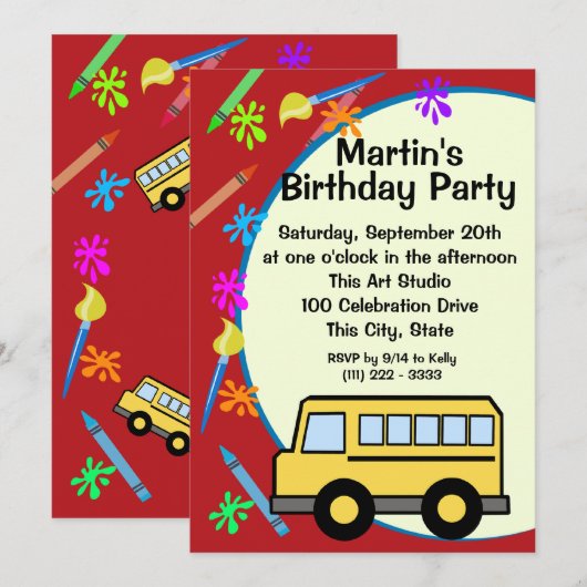 School Bus Art Verjaardag Kaart (Voorkant / Achterkant)