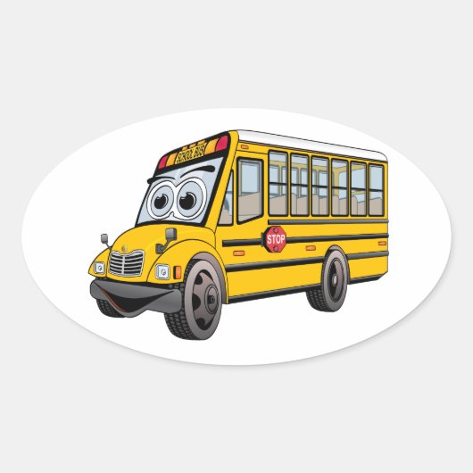 School Bus Cartoon 2017 Ovale Sticker (Voorkant)