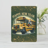 SCHOOL BUS CHAUFFEUR GELUKKIG NIEUWJAAR KAART (Staand voorkant)
