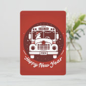 SCHOOL BUS CHAUFFEUR GELUKKIG NIEUWJAAR KAART (Staand voorkant)