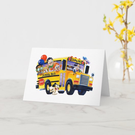 School Bus Children Kaart (Gele Bloem)
