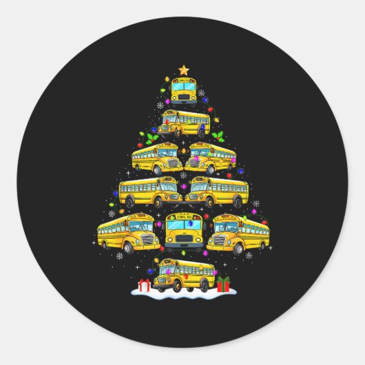 School Bus Christmas Tree Funny Santa Bus Driver P Ronde Sticker (Voorkant)
