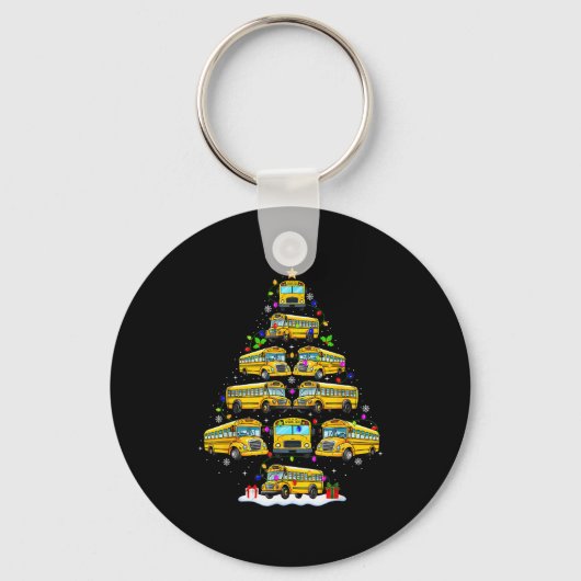 School Bus Christmas Tree Lights Bus Driver Xmas P Sleutelhanger (Voorkant)