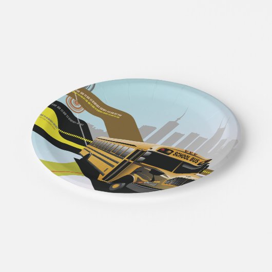 School Bus City Scene Papieren Bordje (Gekanteld)