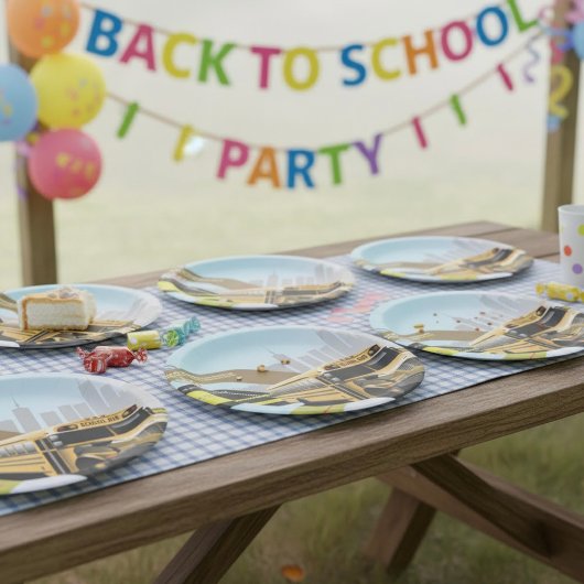 School Bus City Scene Papieren Bordje