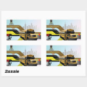 School Bus City Scene Rechthoekige Sticker (Vel)
