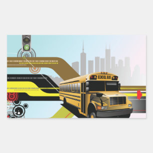 School Bus City Scene Rechthoekige Sticker