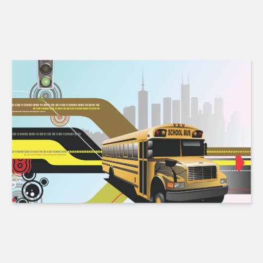 School Bus City Scene Rechthoekige Sticker (Voorkant)