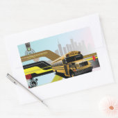 School Bus City Scene Rechthoekige Sticker (Envelop)