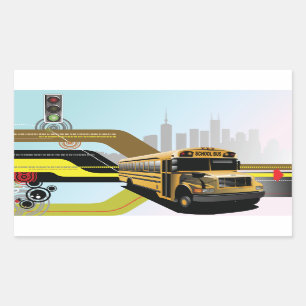 School Bus City Scene Rechthoekige Sticker