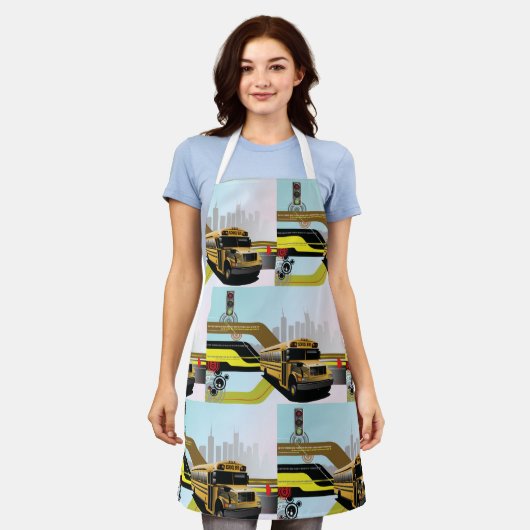 School Bus City Scene Schort (Gedragen)