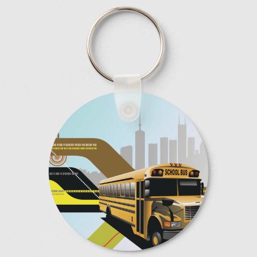 School Bus City Scene Sleutelhanger (Voorkant)