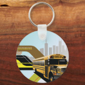 School Bus City Scene Sleutelhanger (Voorkant)