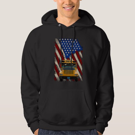 School Bus Driver America Flag Patriotic Bus Drivi Hoodie (Voorkant)