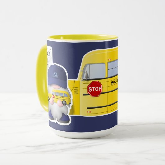 School Bus Driver Gnome met schoolbus Mok (Voorkant links)