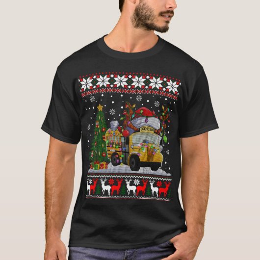 School Bus Driver Reindeer Santa Hat Ugly Christma T-shirt (Voorkant)