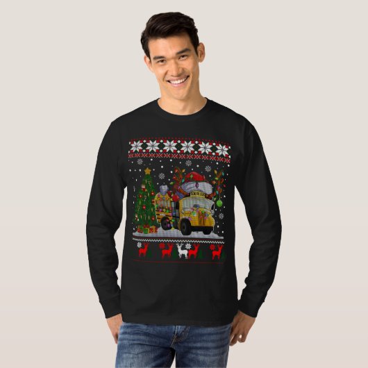School Bus Driver Reindeer Santa Hat Ugly Christma T-shirt (Voorkant volledig)