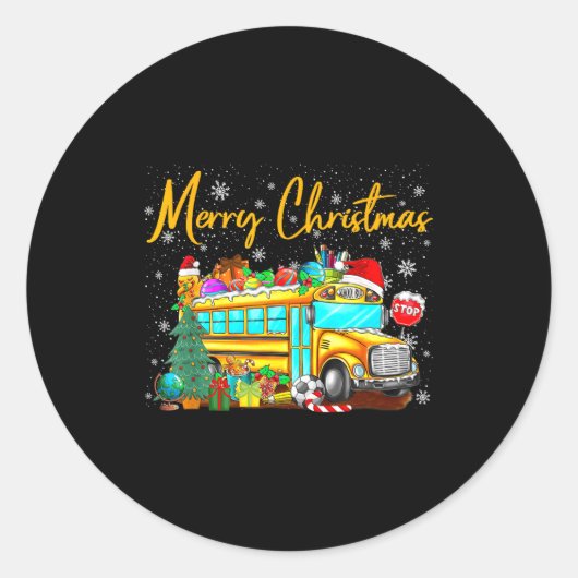 School Bus Driver Santa Hat Merry Christmas Tree M Ronde Sticker (Voorkant)