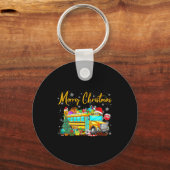 School Bus Driver Santa Hat Merry Christmas Tree M Sleutelhanger (Voorkant)