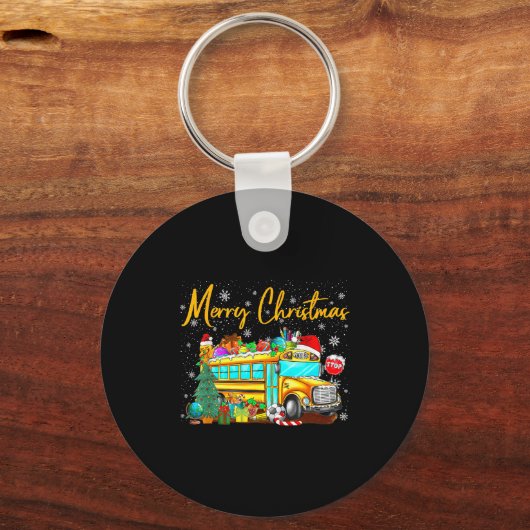 School Bus Driver Santa Hat Merry Christmas Tree M Sleutelhanger (Voorkant)