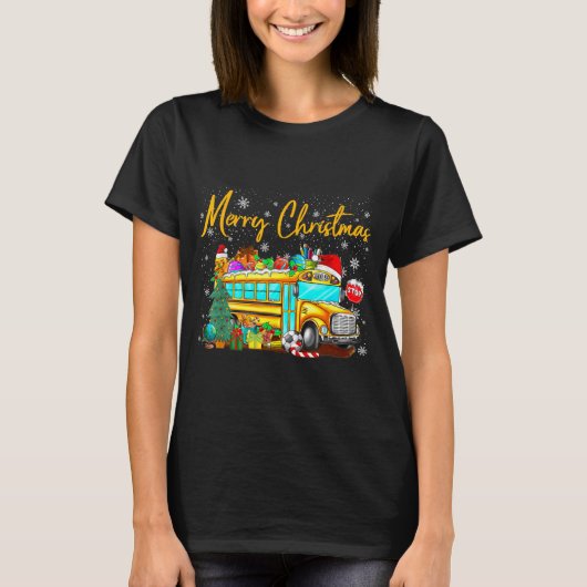 School Bus Driver Santa Hat Merry Christmas Tree M T-shirt (Voorkant)